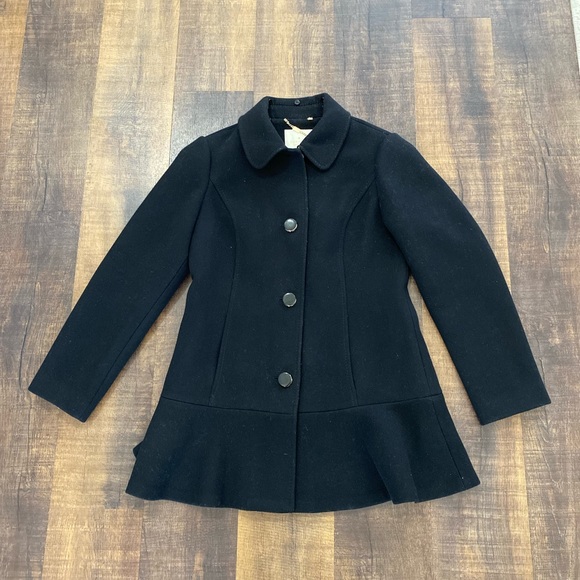 Kate Spade Wool Black Ruffle Hem Coat Size Medium